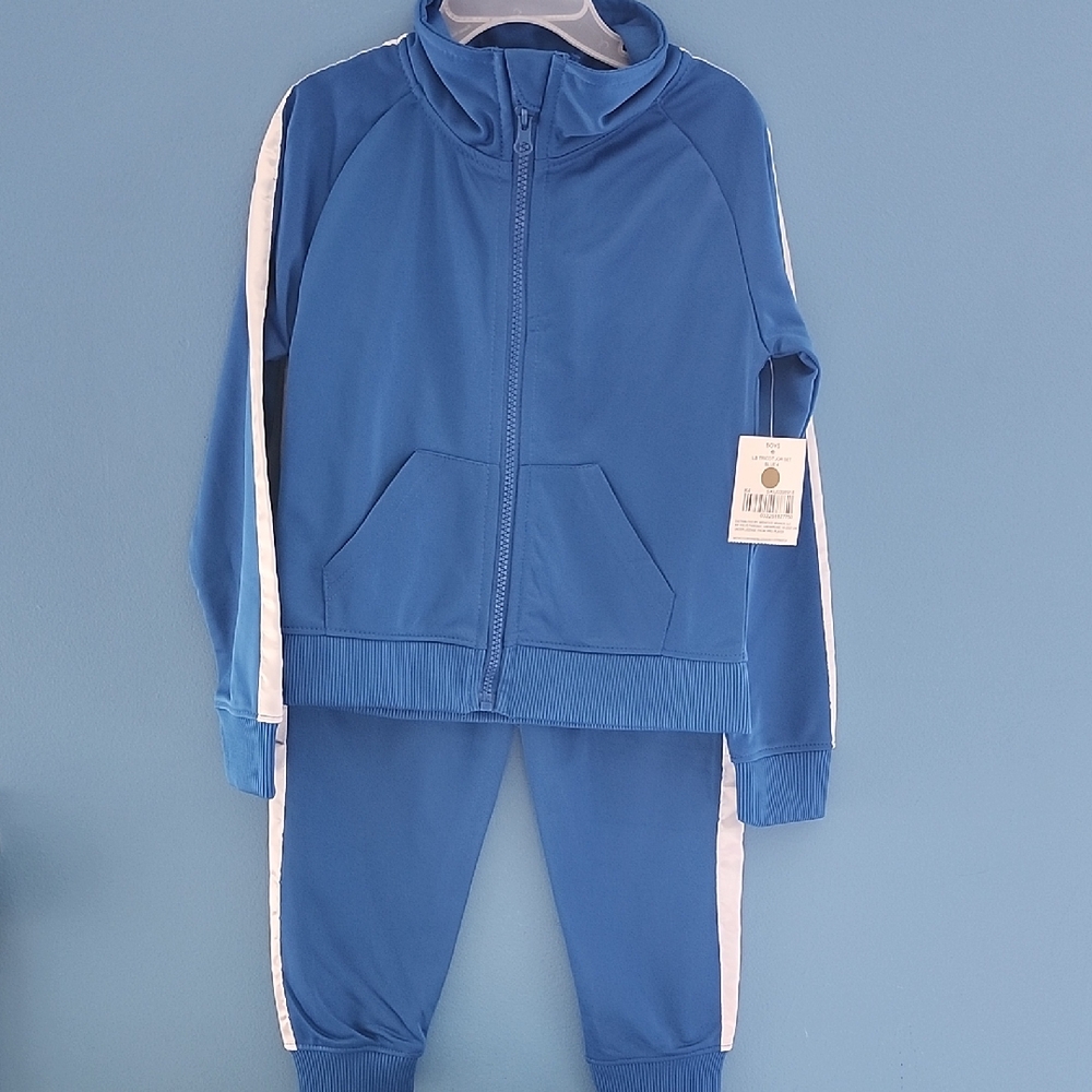 Blue Tracksuit with White Stripes